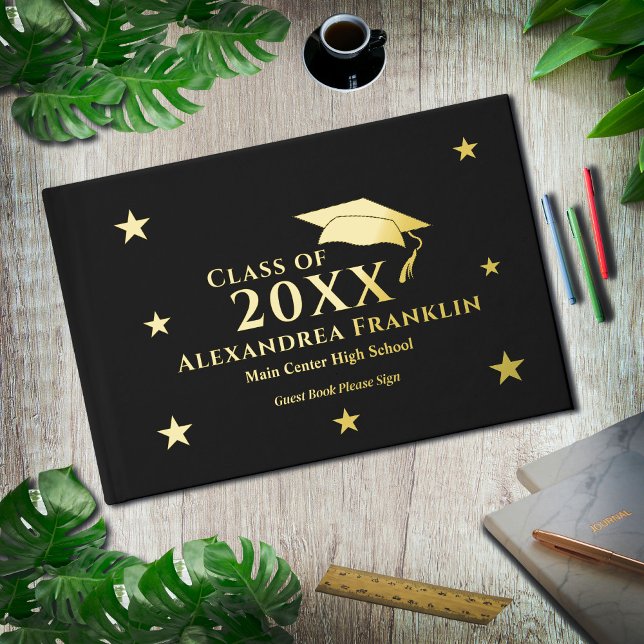 Libro De Visitas Graduación Graduada Personalización del oro modern (Graduate Graduation Modern Gold Personalize Guest Book for graudates and others to sign. )