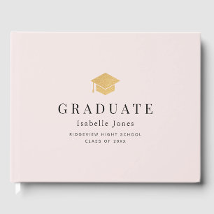 Libro De Visitas Graduación Minimalista de color rosado con tapón d
