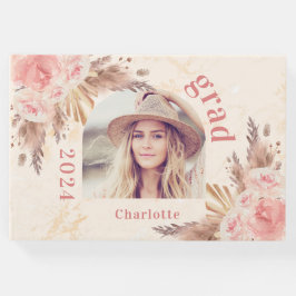 Libro De Visitas Graduación pampas hierba rosa florales de oro 2025