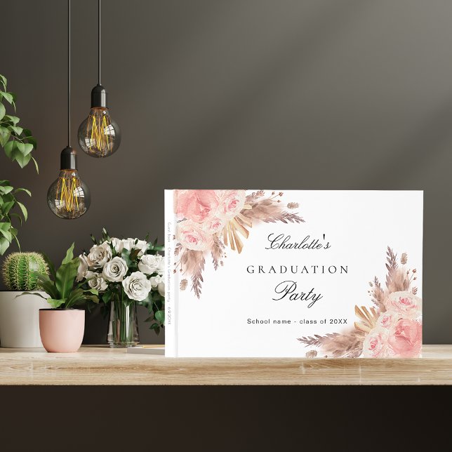 Libro De Visitas Graduación pampas pasto rosa dorado rubor floral (Subido por el creador)