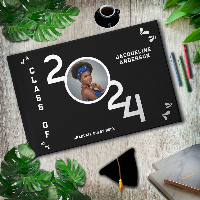 Libro De Visitas Graduado de fotografía de clase superior de plata  (Graduate Photo Senior Class Year 2024 Silver Guest Book is a great keepsake for guest signatures. )