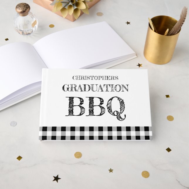 Libro De Visitas Graduation BBQ Gingham (Anverso Abierto)