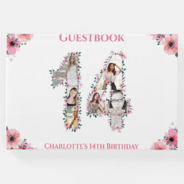 Libro De Visitas Gran 14ª Collage de fotos de cumpleaños chica blan