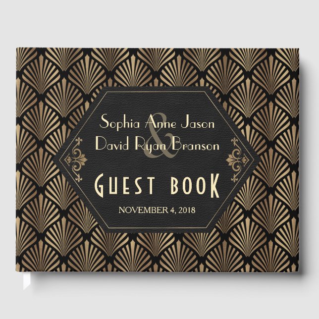 Libro De Visitas Gran Boda de Gatsby negro dorado de Royal Roaring  (Anverso)