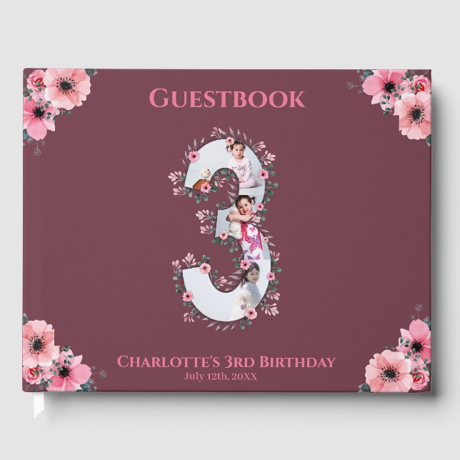 Libro De Visitas Gran Collage de fotos de cumpleaños chica rosada (Anverso)