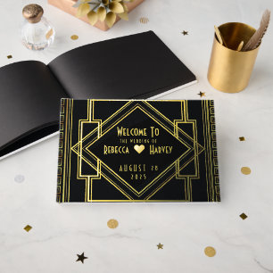 Libro De Visitas Gran Gatsby Art Deco Relieve metalizado dorado Bod