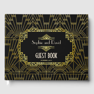 Libro De Visitas Gran Gatsby de color negro y oro Boda Art Deco