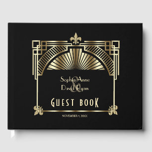 Libro De Visitas Gran Gatsby de oro negro de lujo Boda de los años