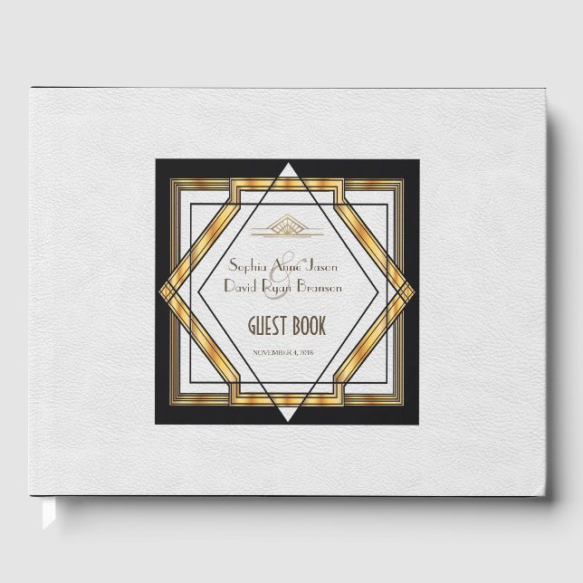 Libro De Visitas Gran Gatsby Gold Boda Art Deco Blanco (Anverso)