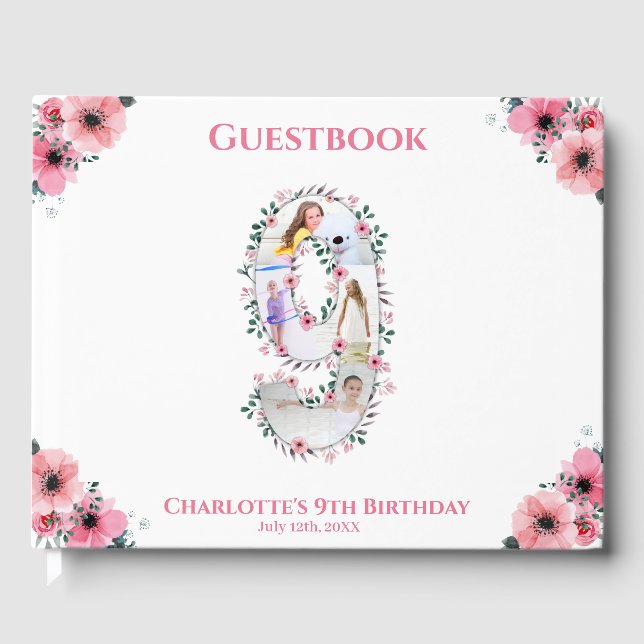 Libro De Visitas Gran Novena Collage de fotos de cumpleaños, chica  (Anverso)