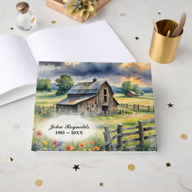 Libro De Visitas Granero de vieja granja con cerca (Anverso Abierto)