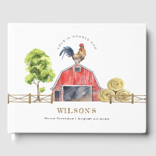 Libro De Visitas Granja de pollo de grano Rojo Acuarela Niños Cumpl