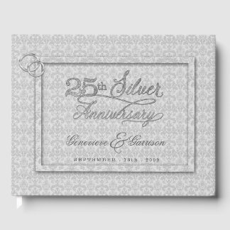 Libro De Visitas Gray Damask 25° aniversario de SIlver con foto