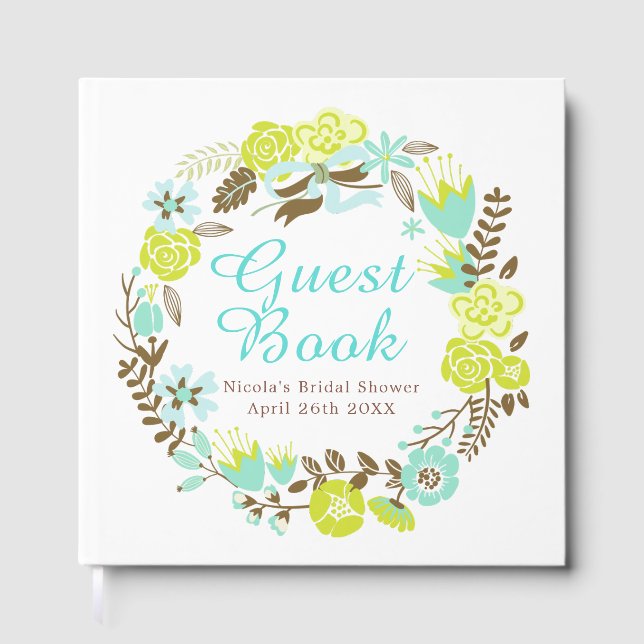 Libro De Visitas Green & Brown Floral Wreath Bridal Shower  (Anverso)