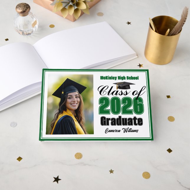 Libro De Visitas Green Class of 2026 Photo Small Graduation (Anverso Abierto)