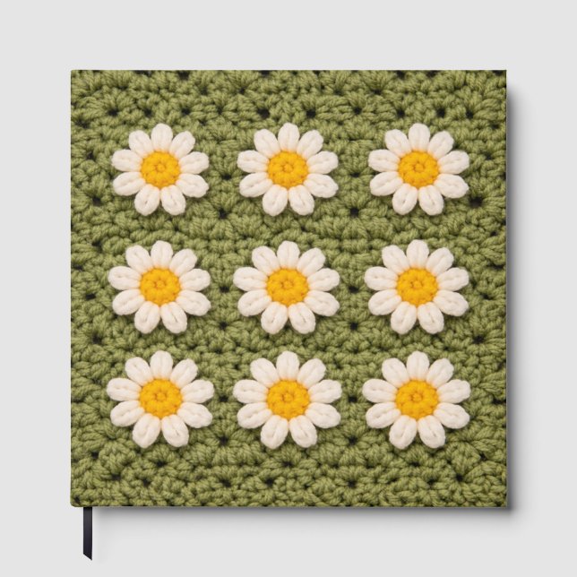 Libro De Visitas Green Daisy Granny Square Crochet Pattern Floral (Anverso)