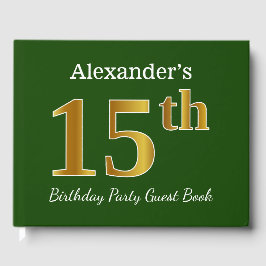 Libro De Visitas Green, Faux Gold 15th Birthday Party + Custom Name