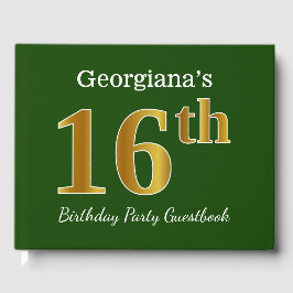 Libro De Visitas Green, Faux Gold 16th Birthday Party + Custom Name