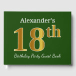 Libro De Visitas Green, Faux Gold 18th Birthday Party   Custom Name<br><div class="desc">El diseño de este libro de huéspedes incluye el número ordinal "18" con un aspecto falso dorado. También cuenta con un nombre personalizado y un fondo de color verde. Se podría usar en un fiesta para alguien que celebre su 18º cumpleaños. [~Z0000056]</div>