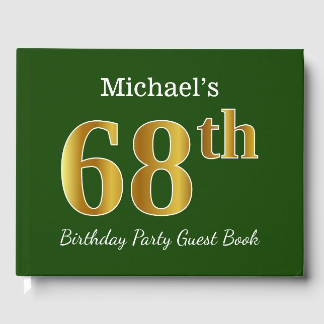Libro De Visitas Green, Faux Gold 68th Birthday Party + Custom Name (Anverso)