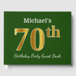 Libro De Visitas Green, Faux Gold 70th Birthday Party   Custom Name<br><div class="desc">El diseño de este libro de huéspedes incluye el número ordinal "70" con un aspecto falso dorado. También tiene un nombre personalizado y un fondo de color verde. Se podría usar en un fiesta para alguien que celebre su septuagésimo cumpleaños. [~Z0000056]</div>