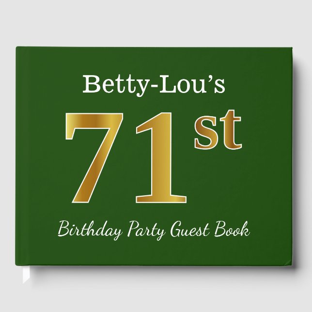 Libro De Visitas Green, Faux Gold 71st Birthday Party + Custom Name (Anverso)