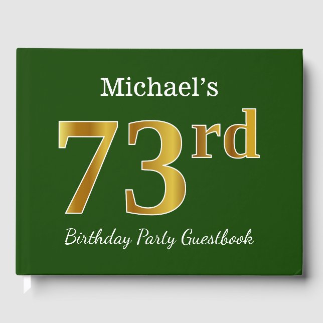 Libro De Visitas Green, Faux Gold 73rd Birthday Party + Custom Name (Anverso)