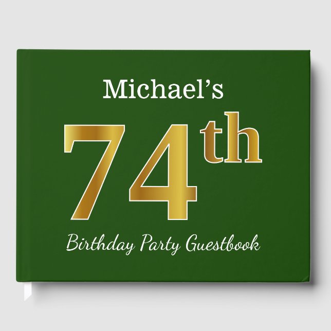 Libro De Visitas Green, Faux Gold 74th Birthday Party + Custom Name (Anverso)