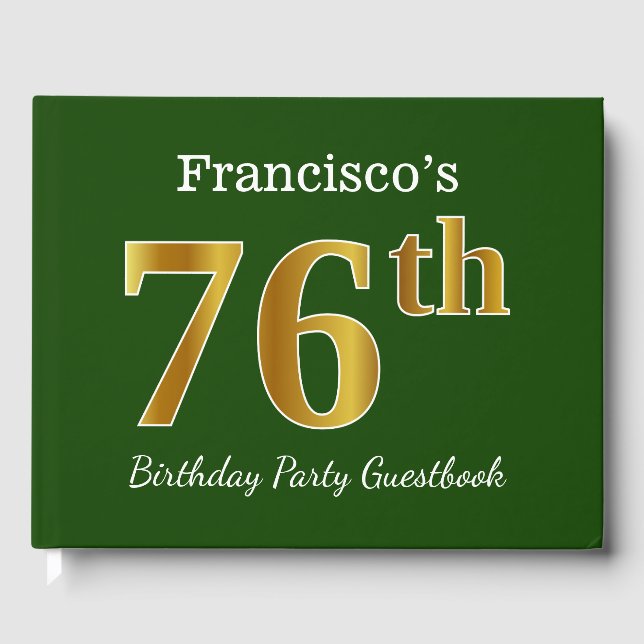 Libro De Visitas Green, Faux Gold 76th Birthday Party + Custom Name (Anverso)