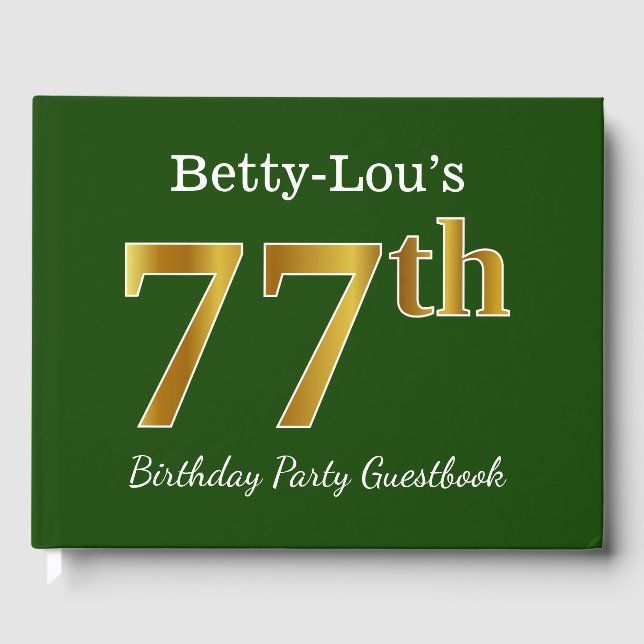Libro De Visitas Green, Faux Gold 77th Birthday Party + Custom Name (Anverso)