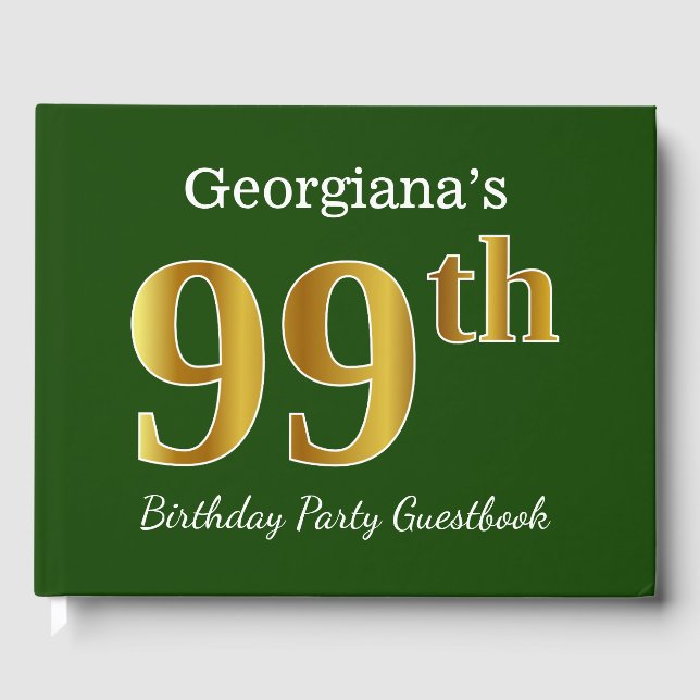 Libro De Visitas Green, Faux Gold 99th Birthday Party + Custom Name (Anverso)