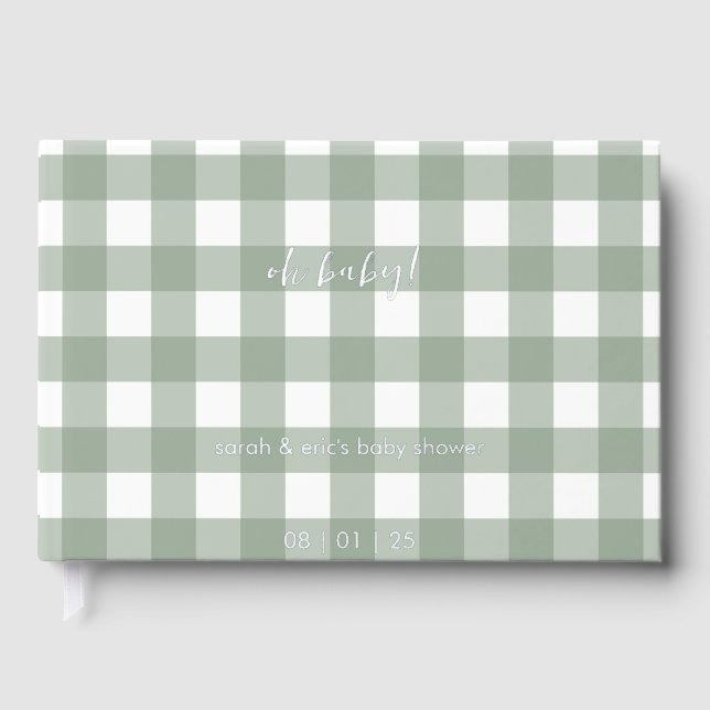 Libro De Visitas Green Gingham Baby Shower Guest Book (Anverso)