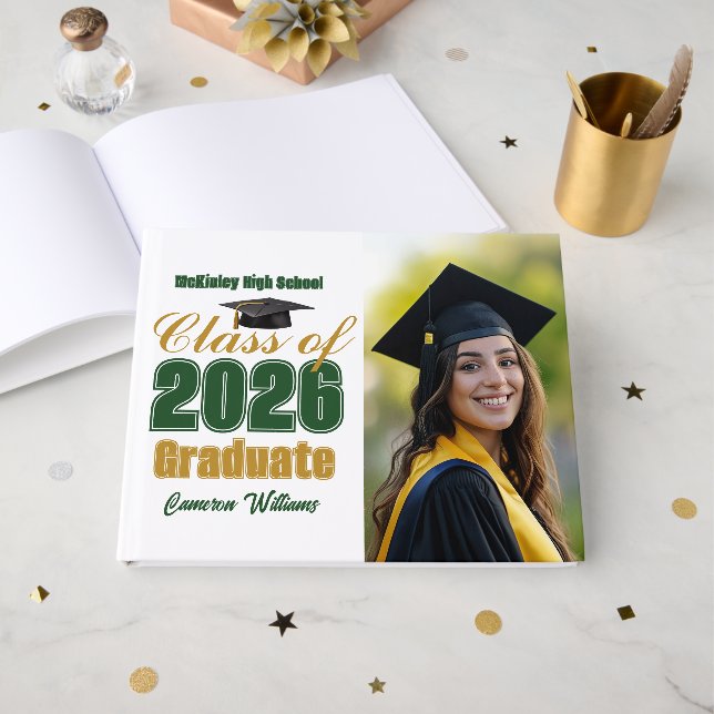 Libro De Visitas Green Gold Class of 2026 Graduation Photo (Anverso Abierto)