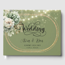 Libro De Visitas Green White Peony Lights Boda