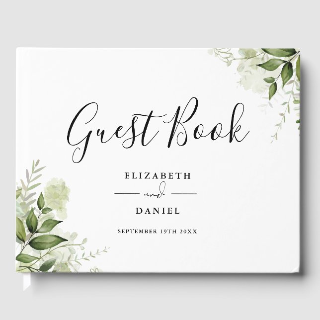 Libro De Visitas Greenery Floral Elegant Script Photo Wedding (Anverso)