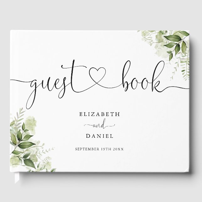 Libro De Visitas Greenery Floral Heart Script Boda (Anverso)