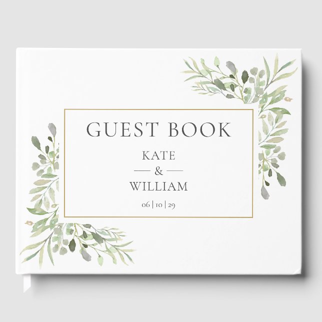 Libro De Visitas Greenery Floral Modern Elegant Photo Wedding (Anverso)