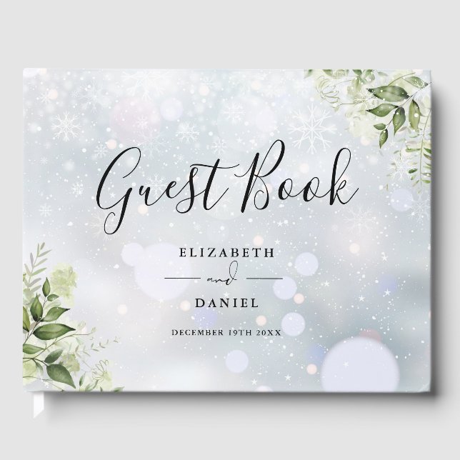 Libro De Visitas Greenery Floral Script Winter Wedding (Anverso)