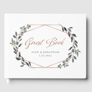 Libro De Visitas Greenery Geo Rosa Boda de oro
