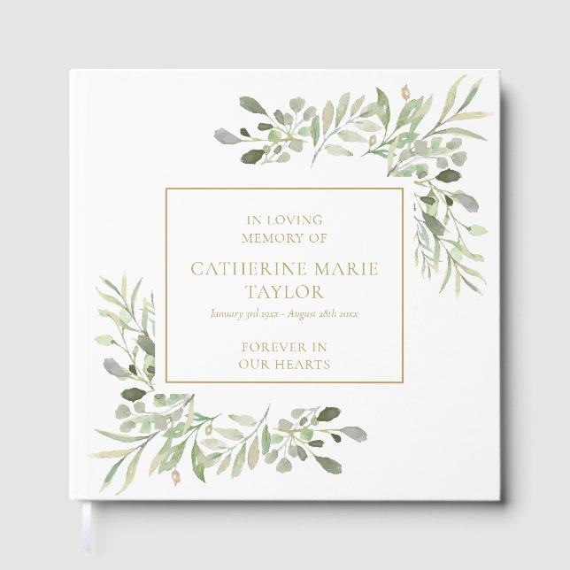 Libro De Visitas Greenery In Loving Memory Memorial Funeral (Anverso)