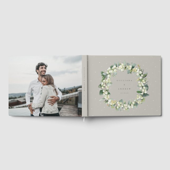 Libro De Visitas Greige Snowberry+Eucalyptus Wreath Winter Wedding (Lleno)