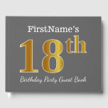 Libro De Visitas Gris, Faux Gold 18th Birthday Party   Nombre perso<br><div class="desc">El diseño de este libro de huéspedes incluye el número ordinal "18" con un aspecto de imitación de oro. También tiene un nombre personalizado y un fondo de color gris (gris). Se podría usar en una fiesta de cumpleaños para alguien que esté celebrando su decimoctavo cumpleaños. [~Z0000193]</div>