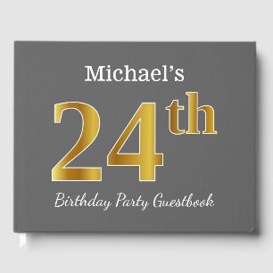 Libro De Visitas Gris, Faux Gold 24th Birthday Party + Nombre perso