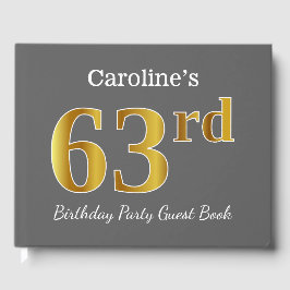 Libro De Visitas Gris, Faux Gold 63 cumpleaños fiesta + nombre pers
