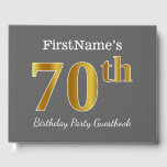 Libro De Visitas Gris, Faux Gold 70th Birthday Party   Nombre perso<br><div class="desc">El diseño de este libro de huéspedes incluye el número ordinal "70" con un aspecto falso/imitación dorado. También tiene un nombre personalizado y un fondo de color gris (gris). Se podría usar en una fiesta de cumpleaños para alguien que esté celebrando su septuagésimo cumpleaños. [~Z0000193]</div>