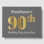 Libro De Visitas Gris, Faux Gold 90th Birthday Party   Nombre perso<br><div class="desc">El diseño de este libro de huéspedes incluye el número ordinal "90" con un aspecto de imitación de oro. También tiene un nombre personalizado y un fondo de color gris (gris). Se podría usar en una fiesta de cumpleaños para alguien que esté celebrando su cumpleaños número noventa. [~Z0000193]</div>