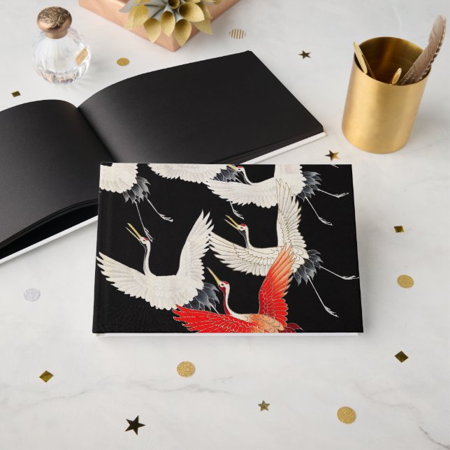 Libro De Visitas Grullas voladoras: Arte japonés de kimono con aves (Anverso Abierto)