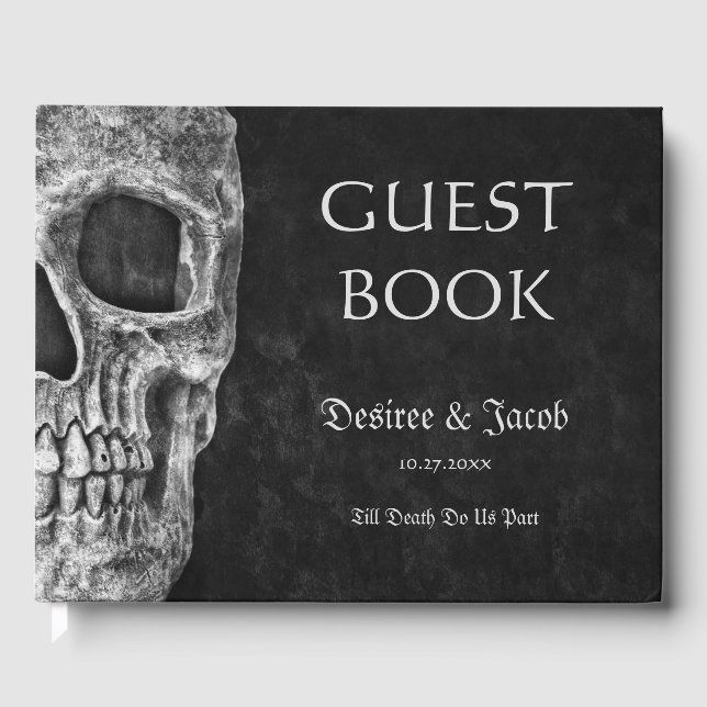 Libro De Visitas Grunge Blanco Y Negro De Medio Calavero De Guay Gó (Anverso)