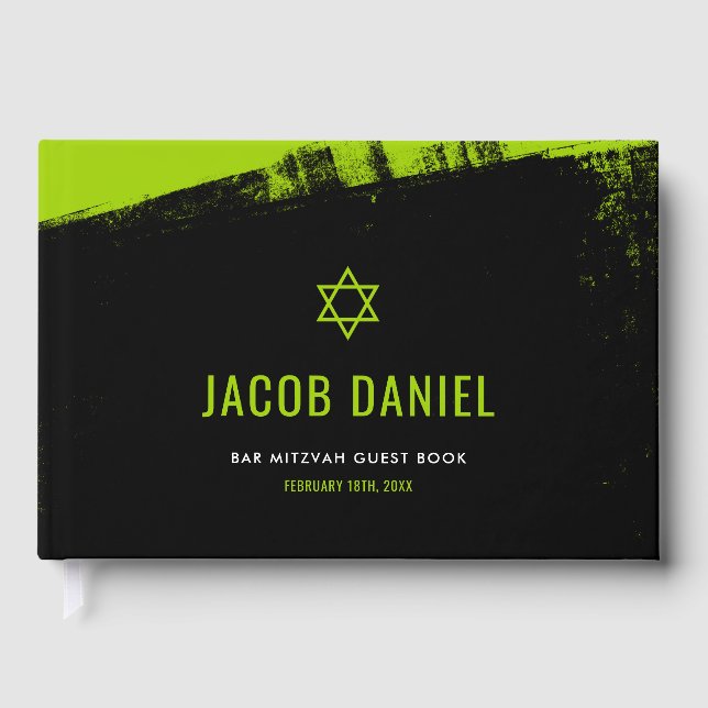 Libro De Visitas Grunge Lime Green Black Bar Mitzvah (Anverso)