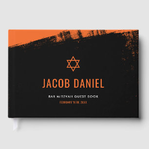 Libro De Visitas Grunge Naranja Black Bar Mitzvah